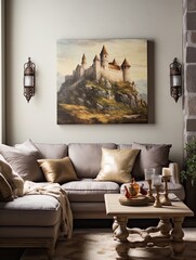 Grand European Castles: Rustic Wall Decor with Medieval Fortress Scenes