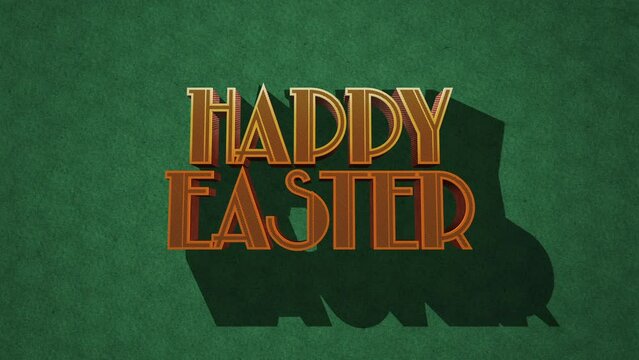 A festive and vibrant image with a bold, 3D-style text overlay that reads Happy Easter on a green background. Perfect for sharing Easter wishes!