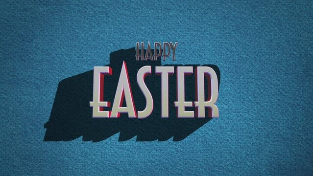 A festive image with blue background and Happy Easter written on it. A cheerful greeting for the holiday celebration