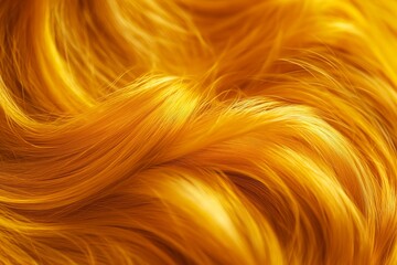 Close up view of a womans bright yellow hair. Wavy shiny curls. Bright hair colouring