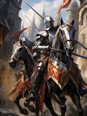 Brave Knights in Armored Combat: Middle Ages Knight Scenes Wall Art