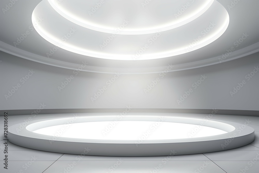 Poster stage with a circular podium with a light bulb in place