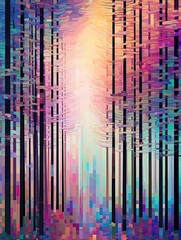 Pixelated Forest: Modern Glitch Art Inspired Wall Decor