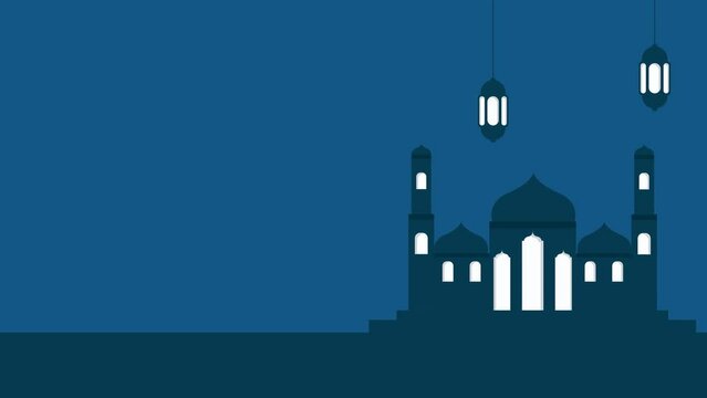 Mosque Motion Graphic Animation, Landscape Background Decorative Lights and Simple Effects for the Islamic Concept of Ramadan.