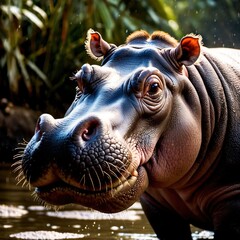 Hippo wild animal living in nature, part of ecosystem