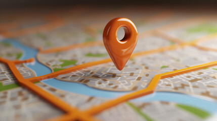 3D Map travel location. Locator mark of map and location pin or navigation icon sign on background...