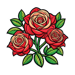 Bouquet of roses. Graphic bold roses. 3 roses vector graphic. 
