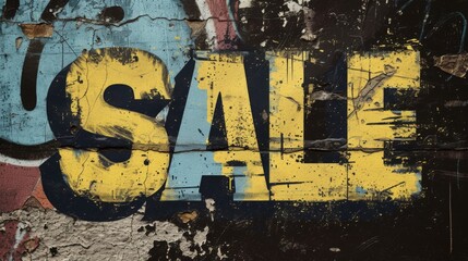 Fototapeta premium The word Sale is written on the wall in graffiti style. Spray paint street art discount. 