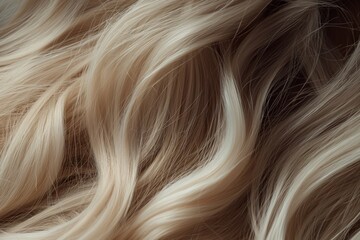 Close up view of a womans beautiful blonde hair. Wavy shiny curls. Hair colouring - obrazy, fototapety, plakaty