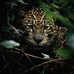 A jaguar in the jungle. Generative AI.