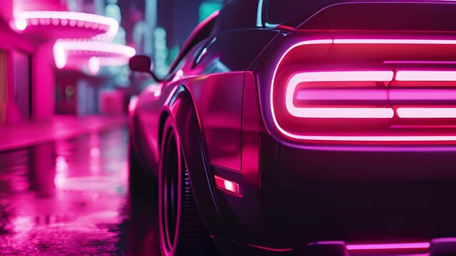 Neon pink lights outlining the license plate adding a fun and playful element to the cars design.