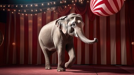 An elephant is standing in front of a circus tent. Generative AI.