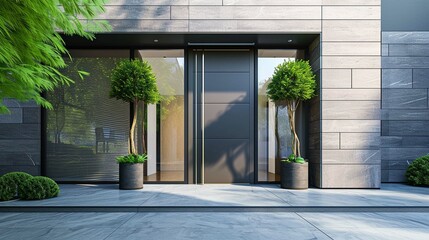 Modern luxury house front door with metal - obrazy, fototapety, plakaty