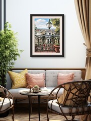 Parisian Rooftop Cafes Framed Landscape Print - Elegant Paris Cafe Scenery Exquisite D�cor