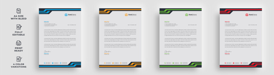 letterhead flyer corporate creative official minimal abstract simple modern latest a4 size 4 color variation newsletter poster magazine brochure template design with a logo - obrazy, fototapety, plakaty