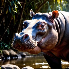 Hippo wild animal living in nature, part of ecosystem