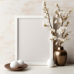 A minimalist Easter scene featuring an understated frame and soft, muted pastel hues.