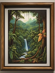 Waterfall Collections: Rainforest Waterfall Scenes - Framed Landscape Print