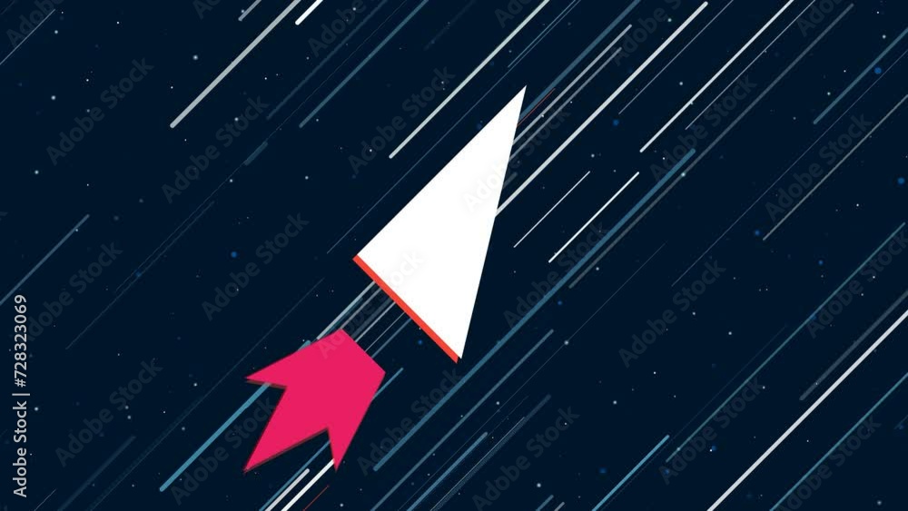 Poster right triangle symbol flies through the universe on a jet propulsion. the symbol in the center is sh