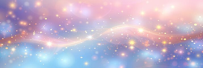 Obraz premium Abstract blurred bokeh light background , blue unicorn background. Pastel watercolor sky with glitter stars and bokeh. Fantasy space galaxy with holographic texture. banner poster template