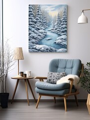 Scandinavian Winter Designs: Riverside Painting of Icy River Flows