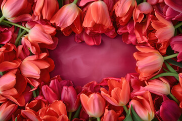 A frame formed by an array of vibrant tulip blossoms