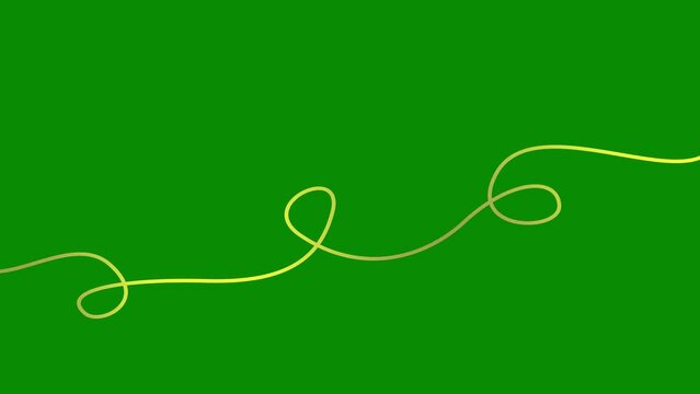 Animated golden tape appear and disappear. Decorative line with loops. Looped video. Linear vector illustration isolated on green background.