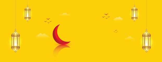 Naklejka premium Eid Mubarak, wishes or greeting and big, sale, offer, yellow color social media banner, poster, design business, marketing, promotion, template, Eid Mubarak vector, illustration