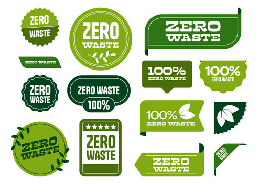 Zero waste label. Round eco recycle icons, green reduce reuse recycle circular economy badges. Environment protection vector stickers. Badges for bio products retail packing isolated set