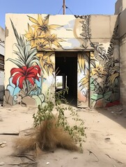 Graffiti Oasis: Vibrant Desert Landscape Street Art