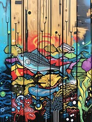 Ocean Graffiti: Sea-inspired Wall Art for Urban Decor with Pier Tags