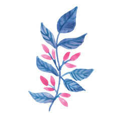 clip art of leaves. unique leaf with pink petals illustration. watercolor hand drawn