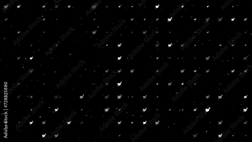 Poster template animation of evenly spaced cupid arrow symbols of different sizes and opacity. animation of