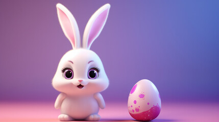 Cute bunny and single easter egg