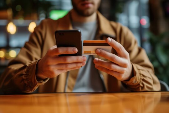 Man Shopping Online With Smartphone And Credit Card 