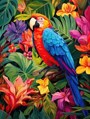Obraz premium Protected Species: Vibrant Tropical Birds National Park Art Print