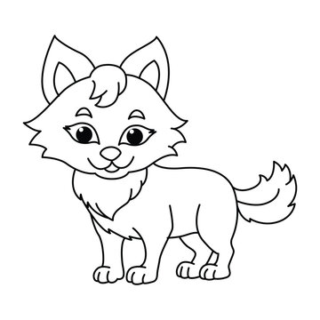 Funny wolf cartoon for coloring book.