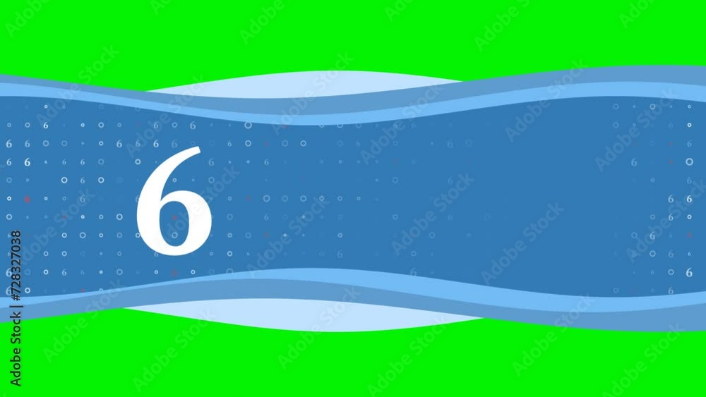 Poster animation of blue banner waves movement with white number six symbol on the left. on the background 