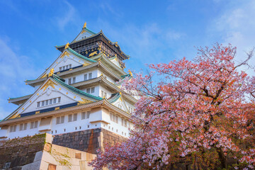 Osaka Castle in Osaka, Japan is one of Osaka's most popular hanami spots during the cherry blossom season - 728327412