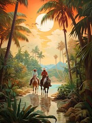 Wild West Cowboy Art: Cowboy Tropical Adventures on Island Artwork