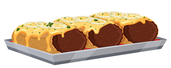 Enchiladas on Tray with Cheese and Onions Toppings - Mexican Cuisine Vector Illustration 
