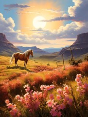Wild West Cowboy Art: Rolling Horse Trails and Majestic Hills