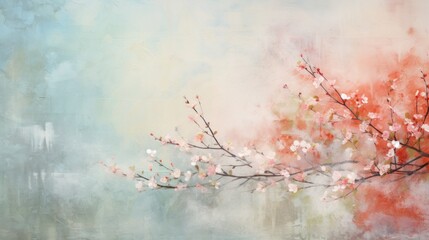 An abstract interpretation of springtime with layers of soft colors and textures.