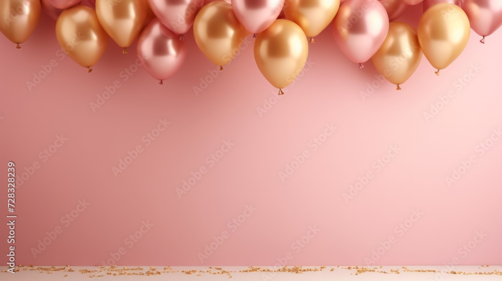 Wall mural abstract minimalist background with pink and gold balloons. - Wall murals