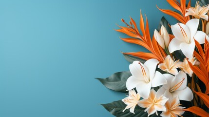 abstract minimalist background with tropical flowers.