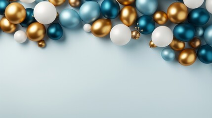 abstract minimalist background with blue and gold balloons frame.