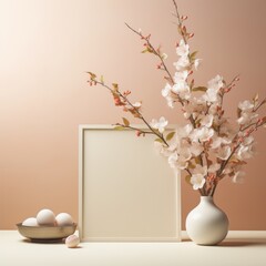 An elegant Easter photo backdrop with a minimalistic frame and soft, pastel hues.