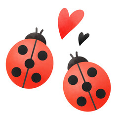 Obraz premium 二匹のてんとう虫と赤と黒のハートマーク