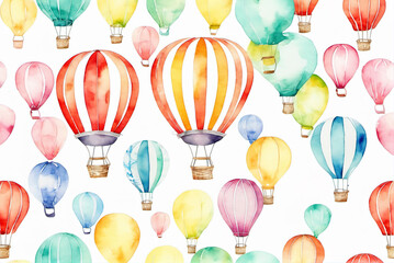Hot air balloon background in watercolor hand drawn style