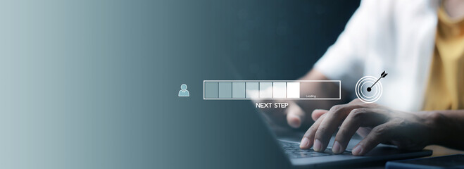 Goal and target, success and business target concept. Development. Completing a task and moving...